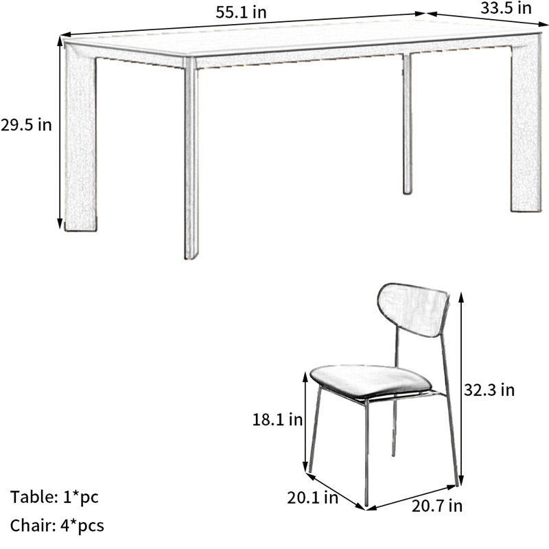 Ensemble de salle à manger Cherry, H 29,5 po x L 55,1 po x l 33,5 po