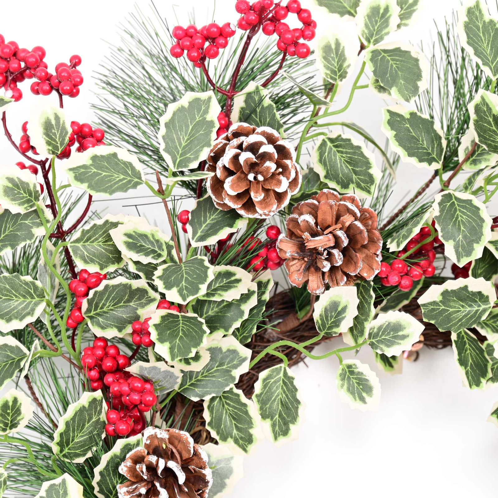 22" Artificial Farmhouse Blossoms Cluster Greenery Leaves Berry Cedar Winter Christmas Wreath For Front Door