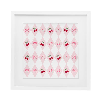 «Cherries & Bows Argyle», reproduction d'art sous verre encadrée par Lucille Price