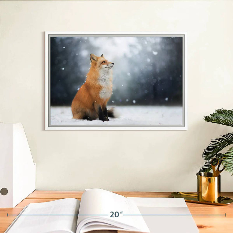 Dreamy Winter Fox, Cadre flottant blanc, 13 po x 9 po