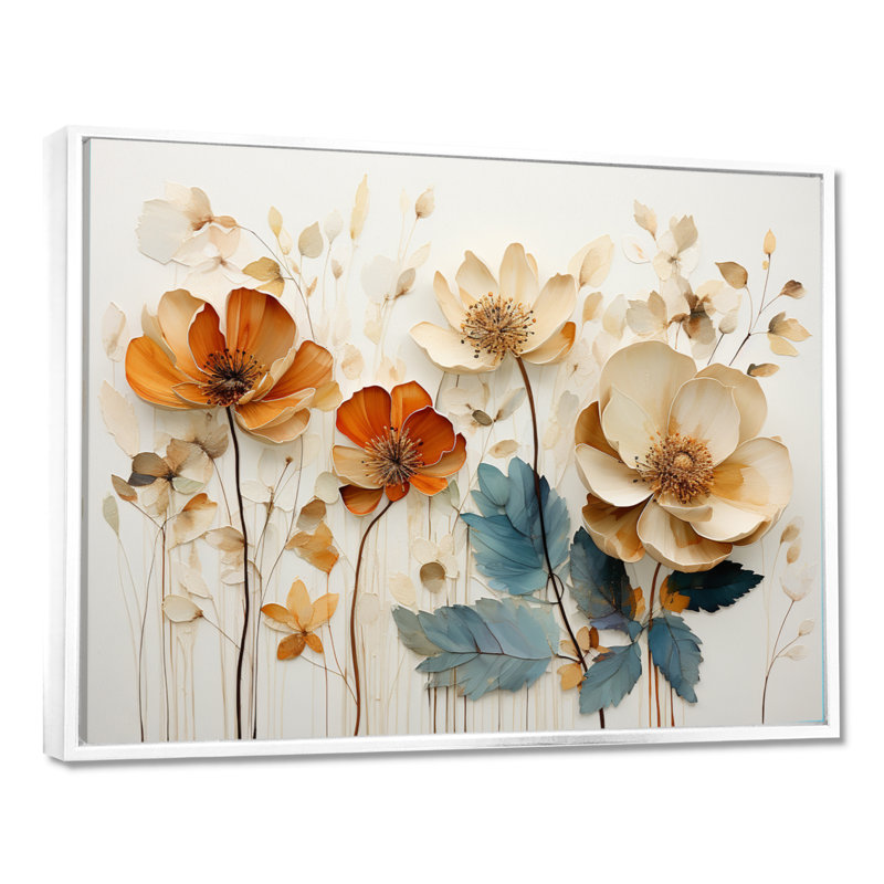 «Yellow Botanical Collage II - Abstract Botanicals», art mural, H 12 po x l 20 po x P 1 po, Cadre flottant blanc