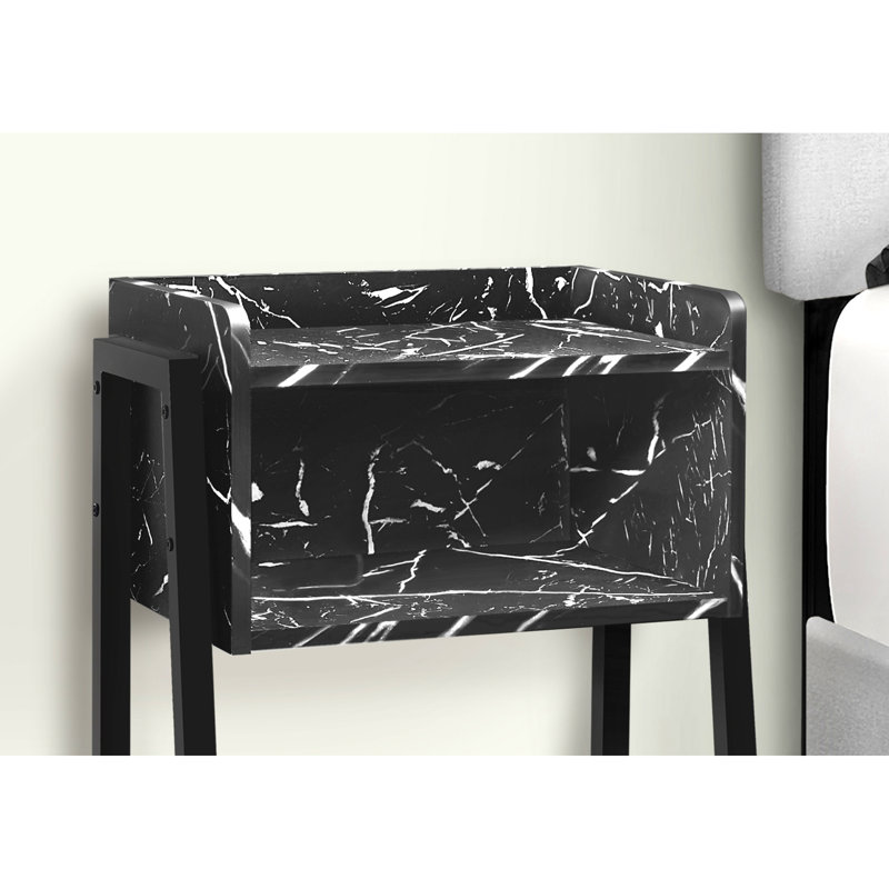 Tray Top End Table, Black, Black Marble