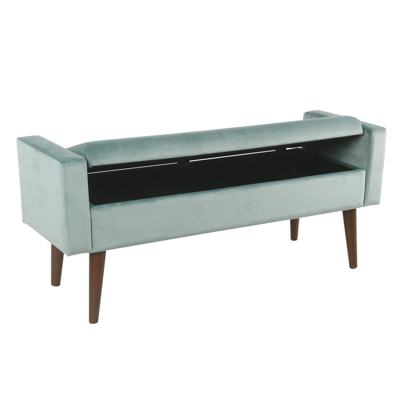 Carkin Velvet Upholstered Storage Bench, Light Aqua
