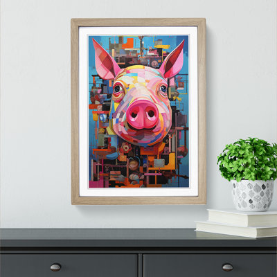 XYZ-FRM-V1223-5132 Pig Constructivism - Single Picture Frame Print on Wood