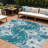 HomeRoots 9' X 12' Teal Blue Navy Blue And Gray Ikat Washable Indoor Outdoor Area Rug