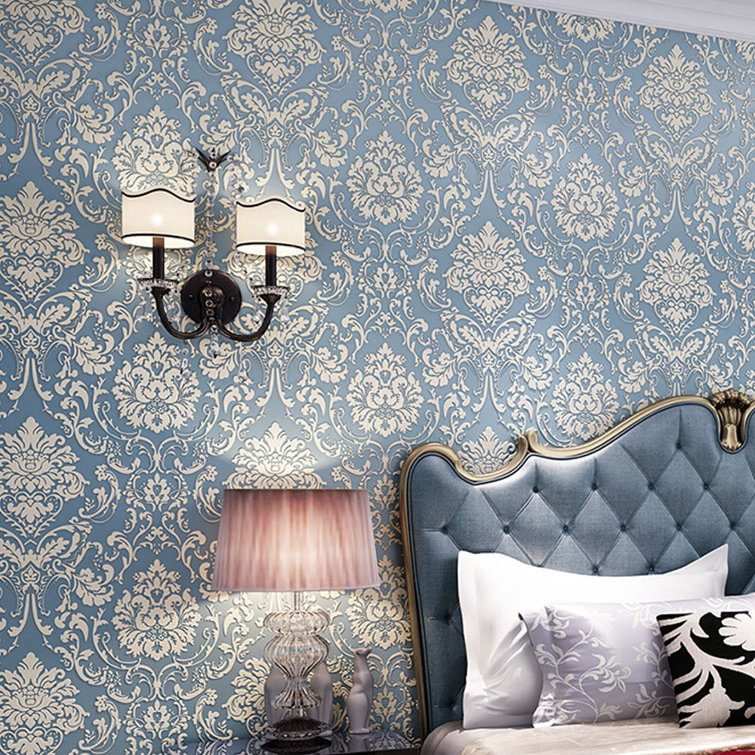 Fleur De Lis Living Luxury Damask Vinyl Wallpaper Blue Wall Paper Roll  Waterproof Wall Cover Living Room Bedroom Home Décor & Reviews