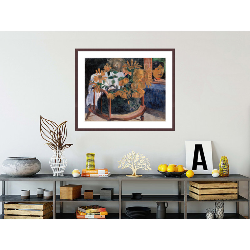 «Still Life with Sunflowers on a Fauteuil» par Paul Gauguin - Reproduction giclée encadrée, H 33,5 po x l 40,58 po