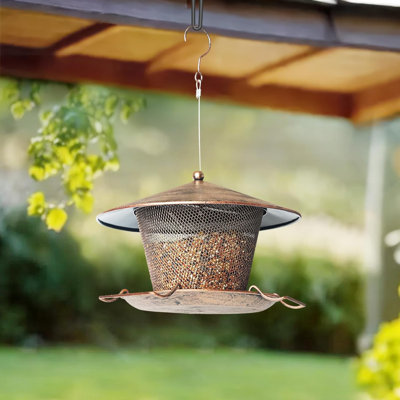 Mangeoire d'oiseaux pour l'extérieur Mangeoire d'oiseaux sauvages en métal résistante aux intempéries avec toit de 9,8 po, capacité de 3 lb, décoration de jardin