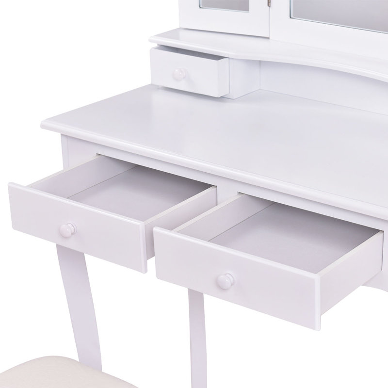 Ensemble coiffeuse et tabouret Kayo, Blanc