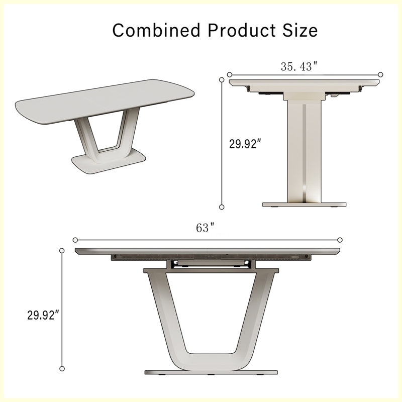 Modern expandable dining table with U-shaped legs