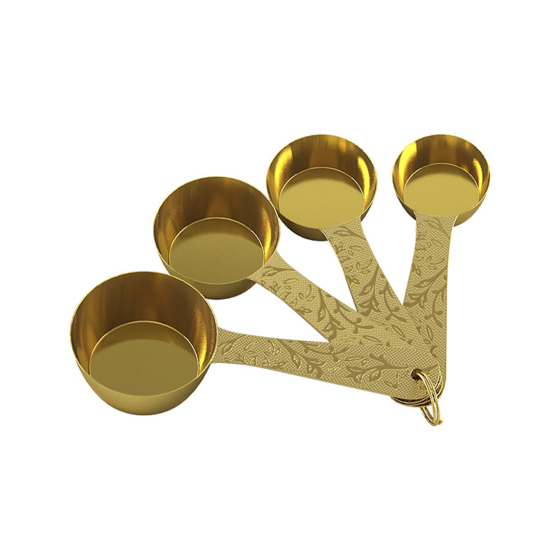 Gold Finish Stainless Steel Nesting Measuring Cups Set with Etched Handles