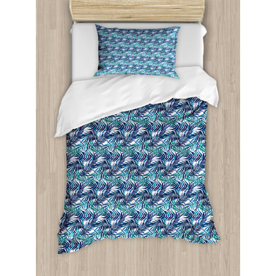 Ambesonne Palm Leaf Duvet Cover Set, Tropical Nature Exotic, Twin, Turquoise Navy Blue -  nev_40399_twin