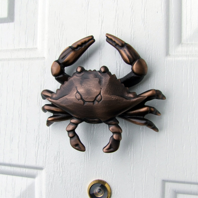 Heurtoir de porte crabe bleu, Bronze huilé, 6 po x 7 po x 2,25 po