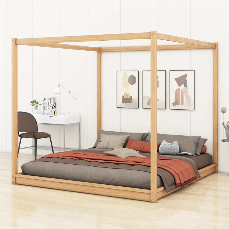 Armento Canopy Platform Bed with Support Legs, Natural, King