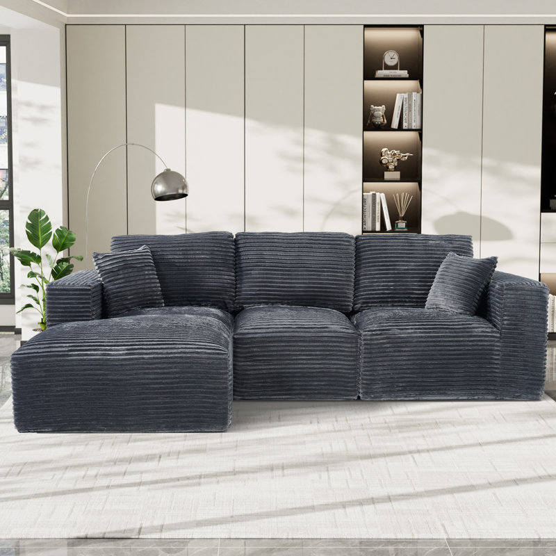 Canapé modulaire en velours côtelé avec méridienne Corduroy, Velours côtelé gris foncé, Face à la gauche