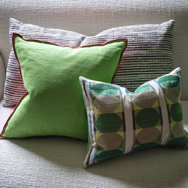 Kushime Embroidered Decorative Pillow, Emerald Geometric
