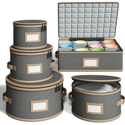 5 Piece Set For Storing Dinner Plates, Salad Plates, Mugs, Quilted Dividers For Safe Moving And Seasonal Storage