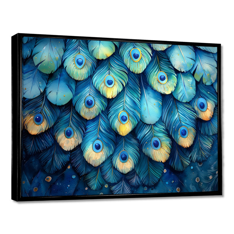 Peacock Feather Collage - art mural oiseau, Noir, H 12 po x l 20 po, Picture Framed