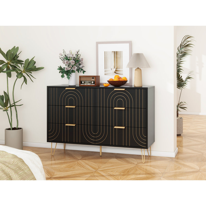 Commode moderne 6 tiroirs, commode moderne avec poignées en métal, commode de rangement, tiroir large