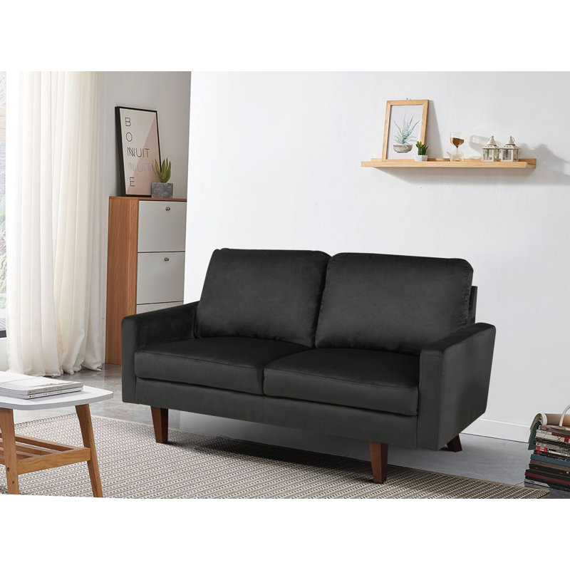 Causeuse à accoudoirs carrés, Velours noir, H 35 po x l 60 po x P 33 po