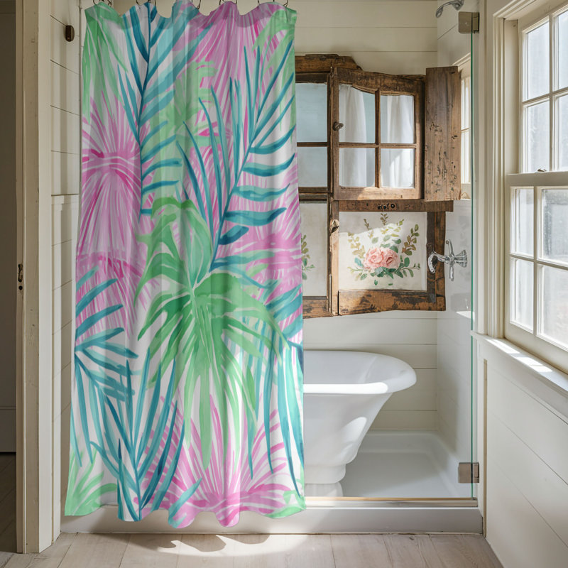 Rideau de douche 1 pièce Tropical Foliage Art, H 74 po x l 71 po
