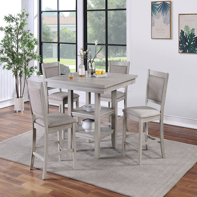 Ensemble 5 pièces de table carrée avec tablettes et chaises à coussins de style moderne