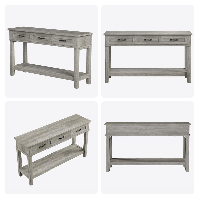Table de vestibule, console avec 3 tiroirs, tables de couloir en bois de ferme pour le vestibule, salon, Gris