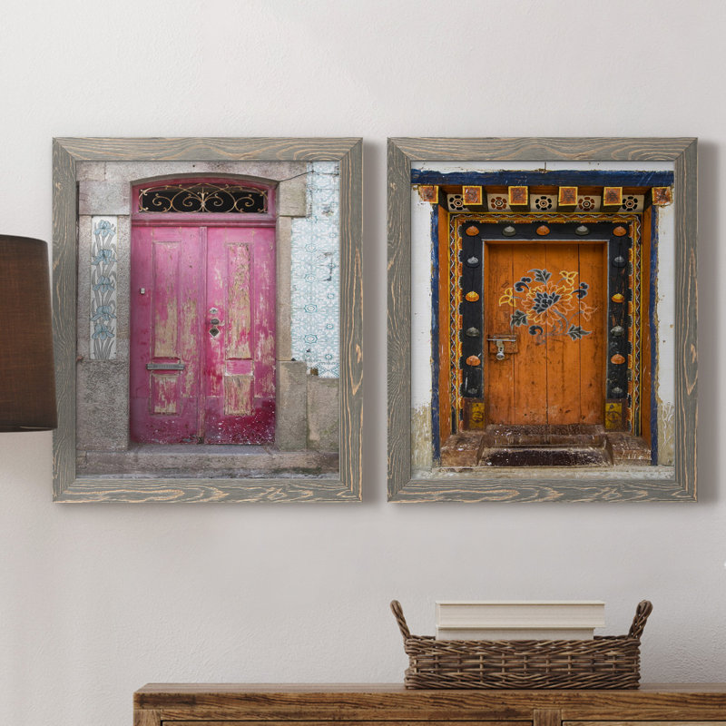 Porte portugaise - ensemble de 2 reproductions de photos, Pas de tapis, H 24 po x l 36 po x P 1,5 po, Toile avec cadre gris