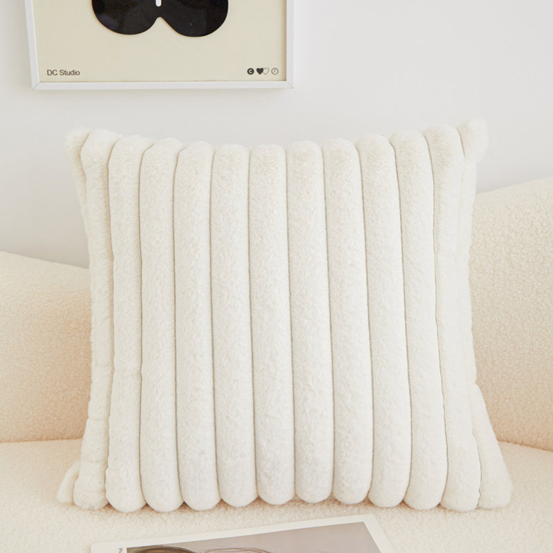 Coussin décoratif de couleur unie crème avec housse et insert taille carrée 18 po x 18 po, Crème, crème