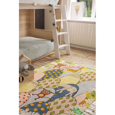 Tapis décoratif tissé à motif animalier coloré pour enfants