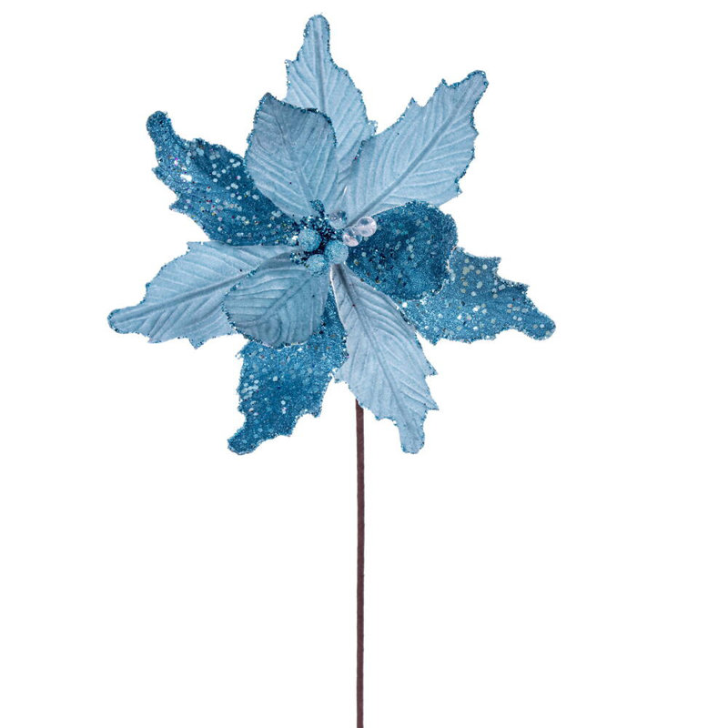 11.5" x 20" Velvet Sugar Poinsettia Stem. It includes three pieces per bag., Dark Red