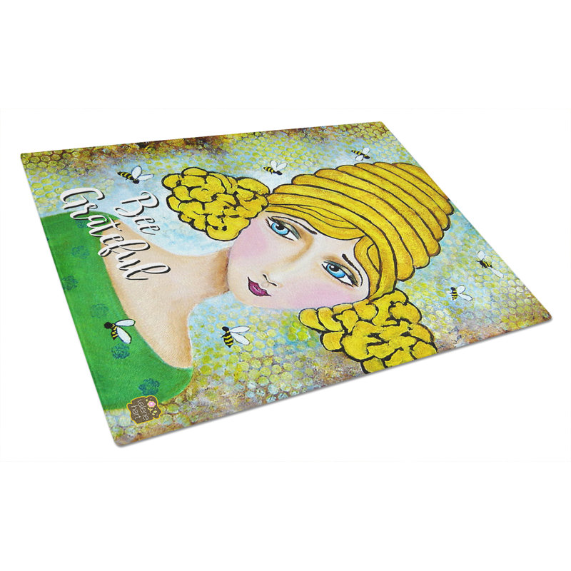 Caroline's Treasures Tempered Glass Bee Grateful Girl with Beehive Cutting Board