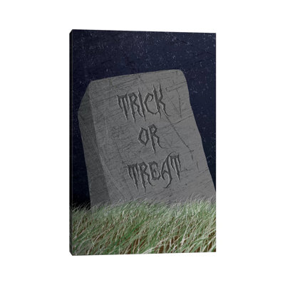 Trick Or Treat Gravestone by 5by5collective - Wrapped Canvas Print
