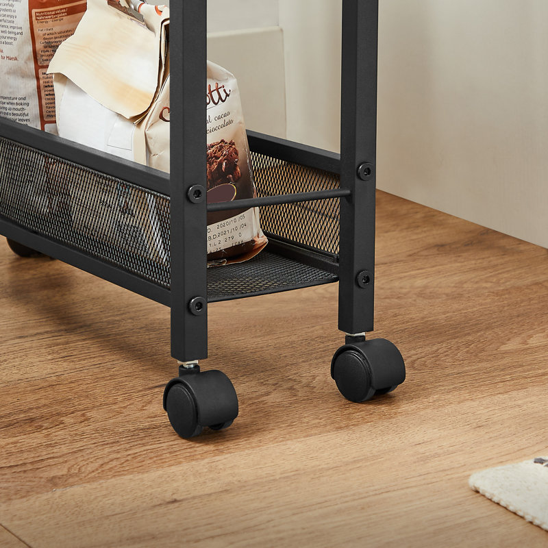 Rolling Storage Cart, 30.3" H x 17.9" W x 5.1" D, Rustic Brown/Classic Black