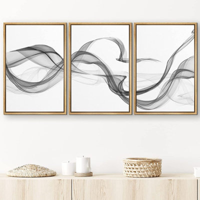 "Signature", impression sur toile encadrée, rubans de fumée noirs, formes géométriques, art numérique, art moderne, minimaliste, détente / calme, multicolore foncé, pour le salon, la chambre à coucher et le bureau - 24 po x 36 po x 3 po