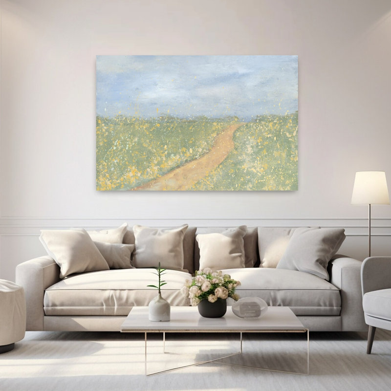 Prairie, paysage abstrait contemporain, art naturel, H 40 po x l 60 po
