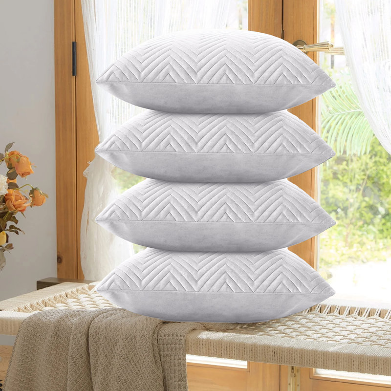 Embossed Velvet Cushion Cover (4 Piece Set), Silver