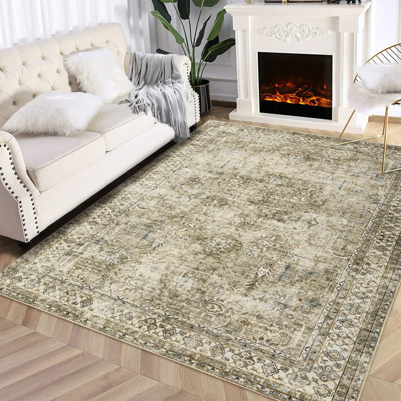 Samyah Washable Area Rug for Living Room Dining Room Floral Rug, Rectangle 9' x 12'