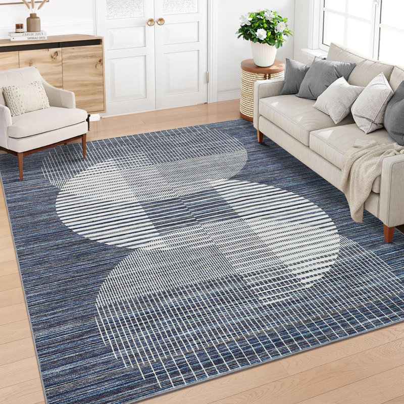 Geometric Machine Washable Rug for Living Room Indoor Carpet for Home Decor Aesthetic Non-Slip Modern Rug for Bedroom Dining Room Office Nursery Playroom Teen Dorm