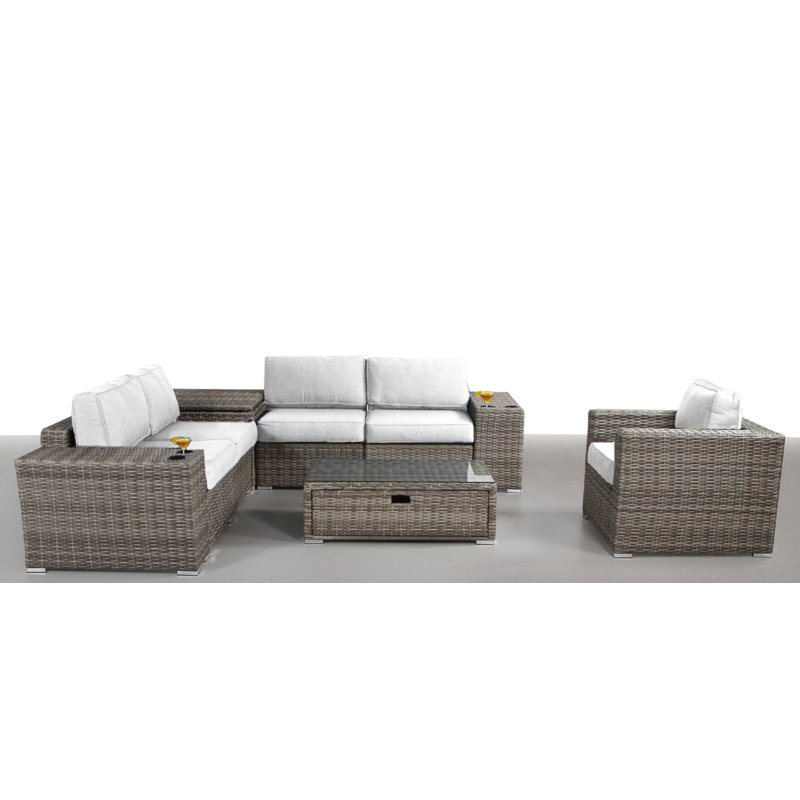Leamon Wicker Fully Assembled 5 - Person Seating Group with Sunbrella Cushions, Sunbrella Canvas