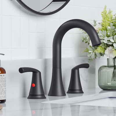 2 Handle Widespread Bathroom Sink Faucet with High Arc 360° Swivel Spout, Lift Rod Drain Assembly Included, Matte Black