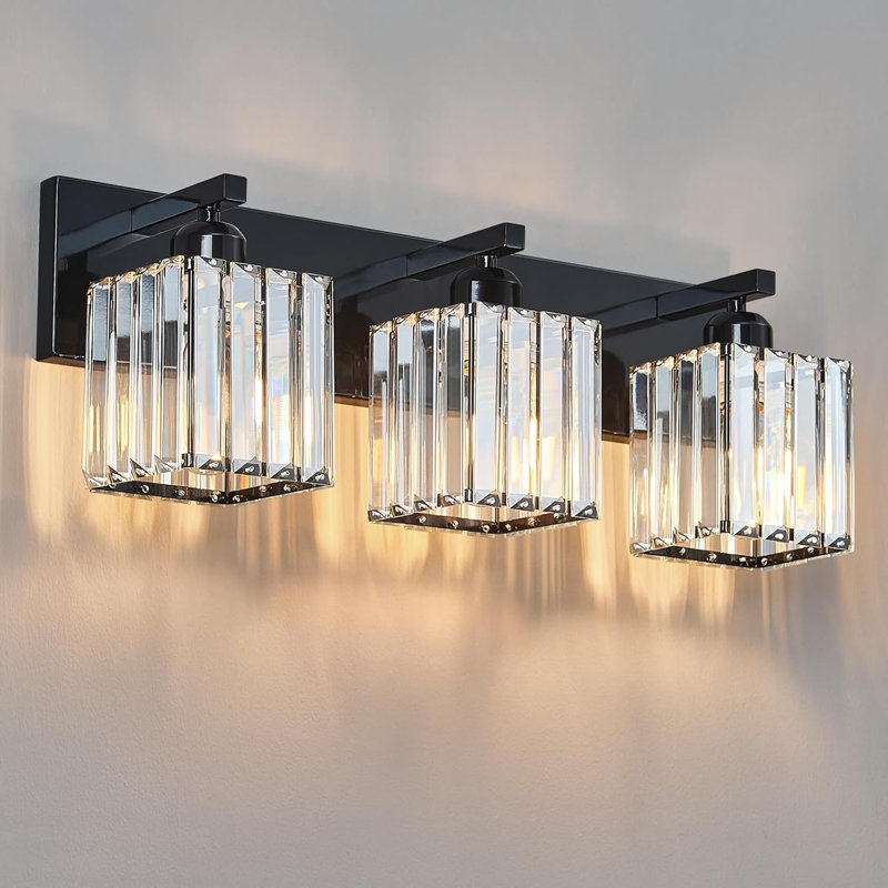 Luminaire de meuble-lavabo moderne avec abat-jour en cristal K9 et bras en métal, douille E26 compatible avec ampoules DEL et à intensité variable