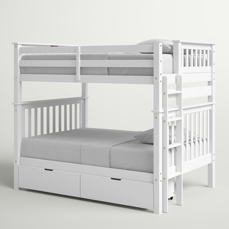 Abdullah Kids Bunk Bed with Drawers, White, Twin Over Twin
