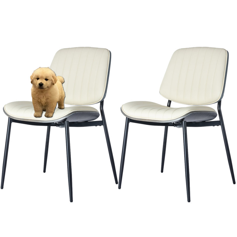 Modern Leather Upholstered Dining Chairs Set of 2, Beige