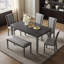 Ensemble de salle à manger rustique 6 pièces avec banc et chaises-810970472