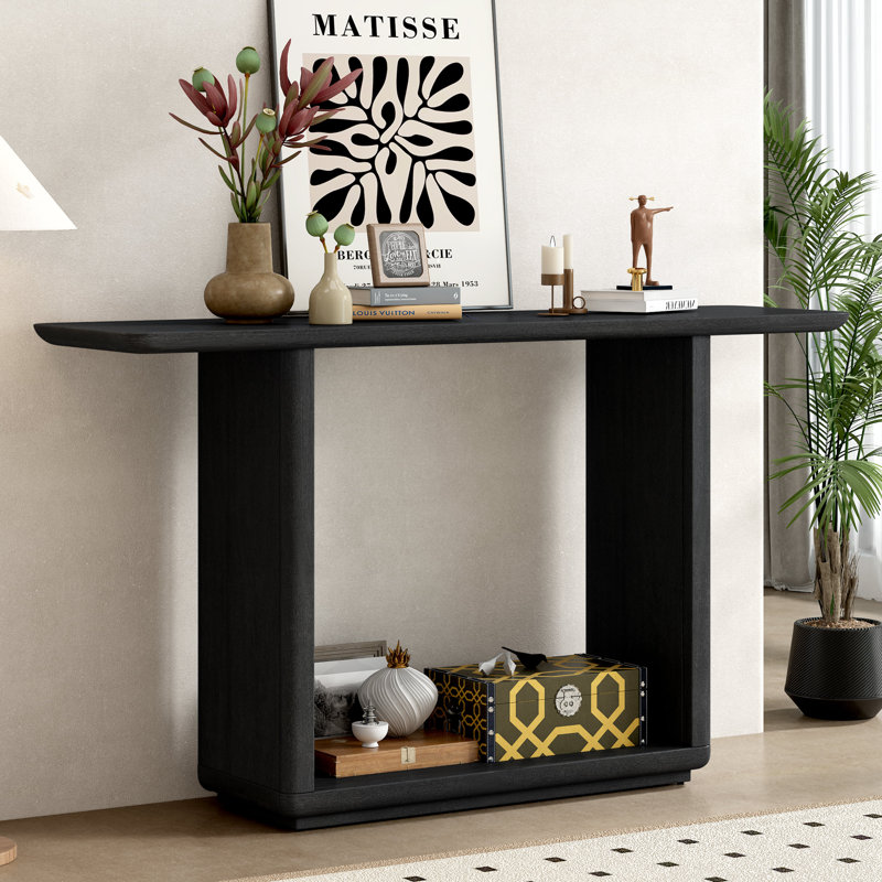 Elegant Minimalist Console Table With Curved Corners,Natural Wood Veneer,U-Base Design For Easy Placement ,Perfect For Displaying Your Treasures