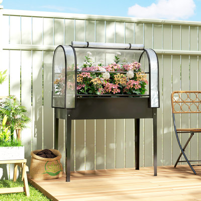 Lit de jardin surélevé en métal avec housse de serre relevable, noir