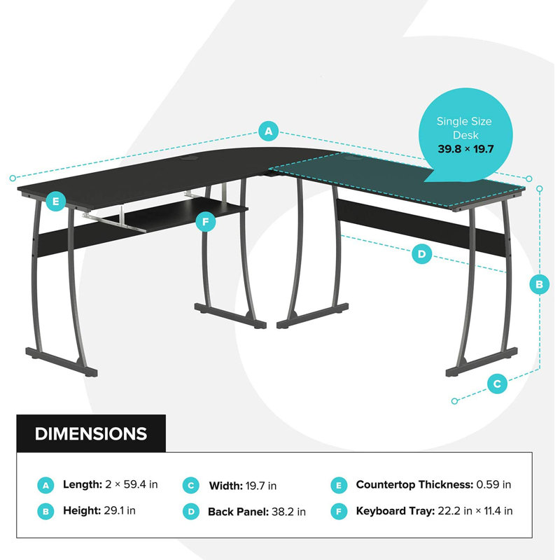 RIF6 L Shaped Modern Computer Office Desk w/ Keyboard Tray, Easy Assembly, Black