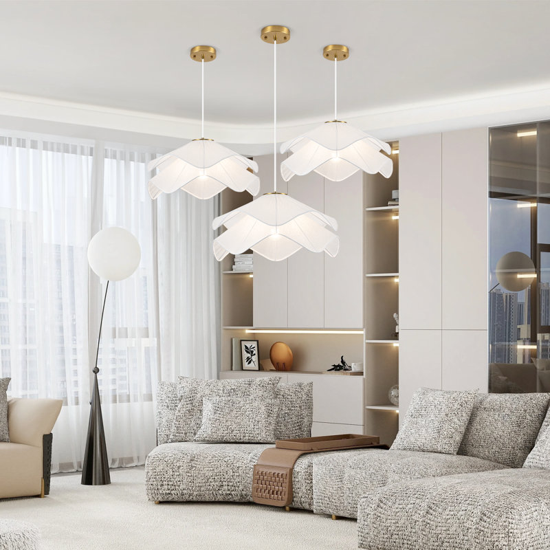 Paquet de 3 lumières suspendues à intensité variable pour îlot de cuisine avec fleur en tissu fantaisie