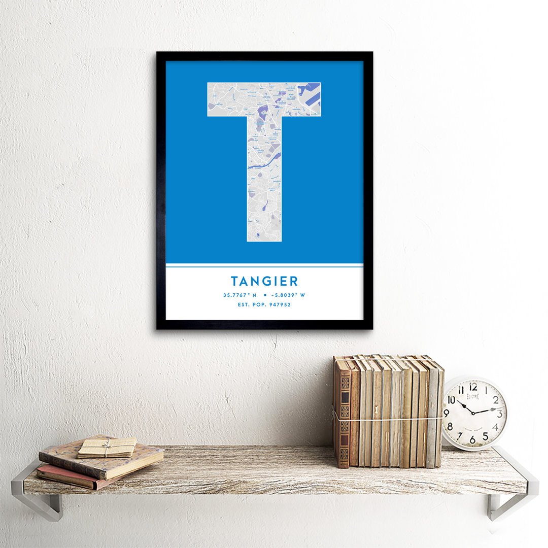 Tangier City Map Tangier Blue by Wee Blue Coo - Single Picture Frame Typography